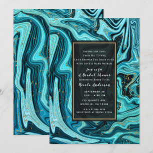 Invitation Turquoise Bleu et Or Chic Tourbillon Mariage Moder