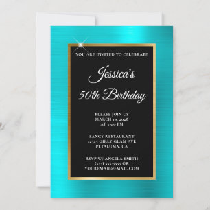 Invitation Turquoise Bleu et Or Huile Noir 50e anniversaire