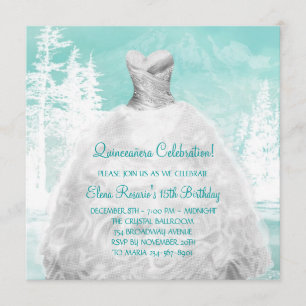 Invitation Turquoise bleu flocons de neige Quinceanera