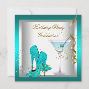Invitation Turquoise Bleu Haut talon Chaussures Or Anniversai