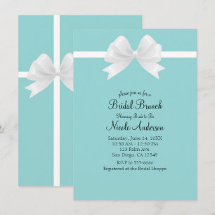 Invitation Turquoise Bleu Minimaliste Nœud Blanc Baby Shower