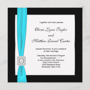 Invitation Turquoise Bleu Noir Blanc Turquoise Mariage Bow