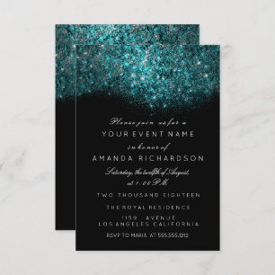 Invitation Turquoise Bleu Parties scintillant brillante Noir