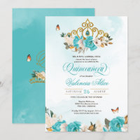 Turquoise Bleu Rose Gold Tiara Butterfly Quince