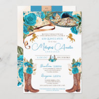 Turquoise Bleu Roses Fancy Charro Quinceanera
