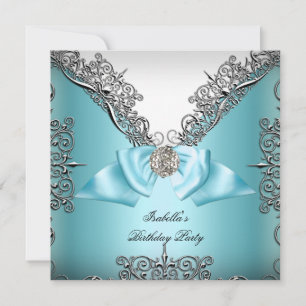Invitation Turquoise bleu Silver blanc fête d'anniversaire