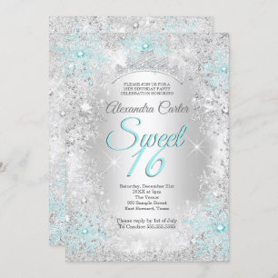 Invitation Turquoise bleu Snowflake Sweet 16 Anniversaire