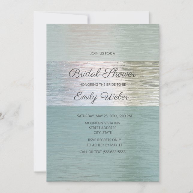 Invitation Turquoise Bleu Verre de Mer Argent Enterrement de  (Devant)