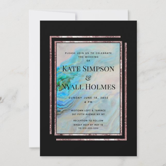 Invitation Turquoise Blue Agate Rose Gold Mariage & Party (Devant)