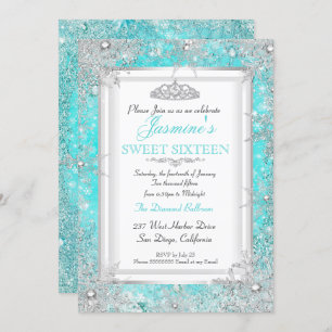 Invitation Turquoise Blue Aqua Silver Winter Wonderland Sweet