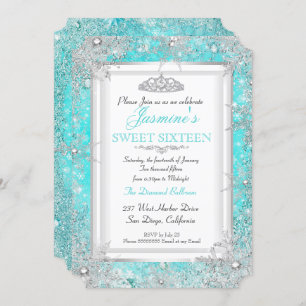 Invitation Turquoise Blue Aqua Silver Winter Wonderland Sweet