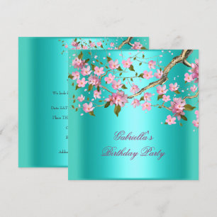 Invitation Turquoise Blue Asiatique Floral fête d'anniversair