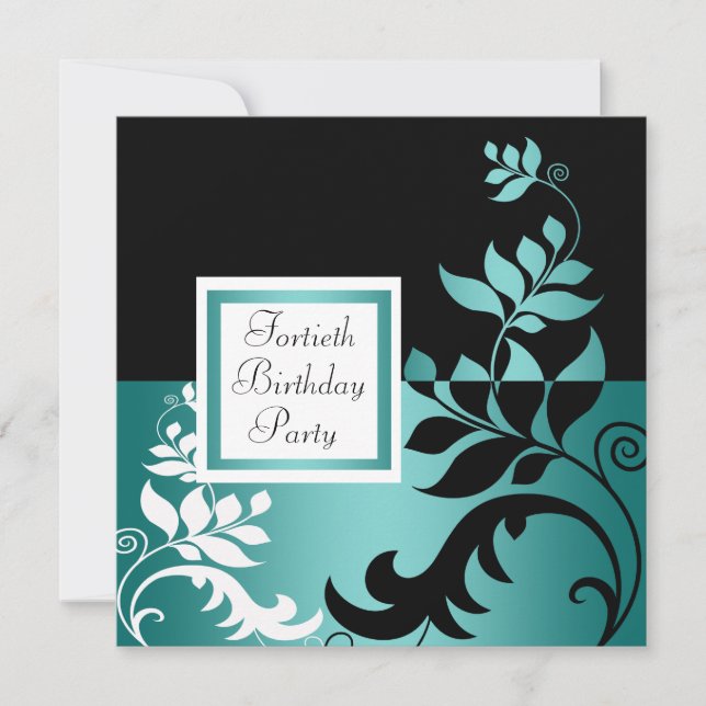 Invitation Turquoise Blue Black Womans 40e fête d'anniversair (Devant)