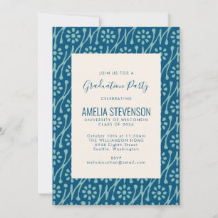 Invitation Turquoise Blue Boho Floral Art Dessin Partie de gr