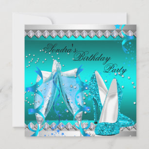 Invitation Turquoise Blue Champagne Parties scintillant Chaus
