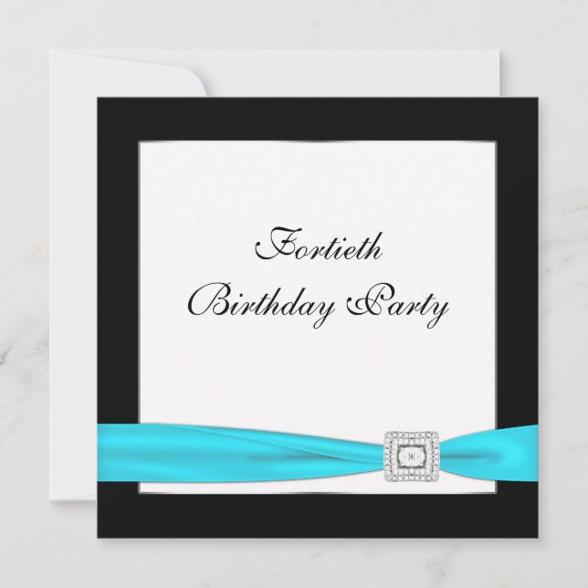 Invitation Turquoise Blue Classy Noir 40e fête d'anniversaire (Devant)