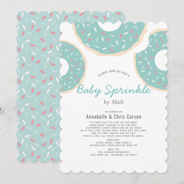 Invitation Turquoise Blue Donut Baby Sprinkle Douche par cour (Devant / Derrière)