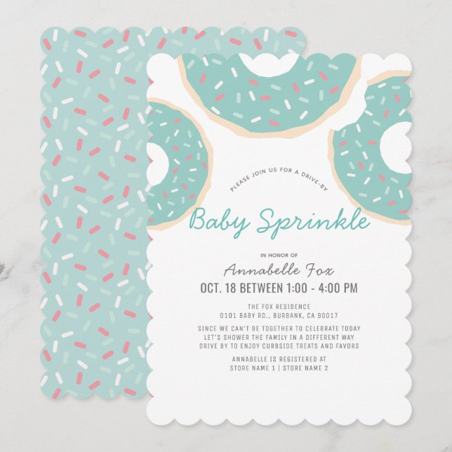 Invitation Turquoise Blue Donut Drive by Baby Sprinkle Douche (Devant / Derrière)