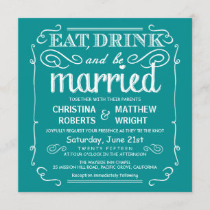 Invitation Turquoise Blue Eat Drink et être marié invite au m