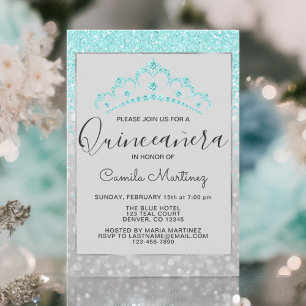 Invitation Turquoise Blue Girl Parties scintillant étincelant
