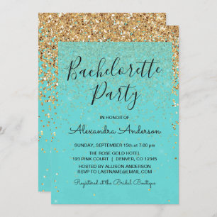 Invitation Turquoise Blue Girl Parties scintillant Sparkle Ba