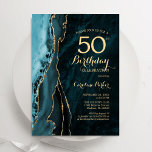 Invitation Turquoise Blue Gold Agate 50e anniversaire<br><div class="desc">Turquoise bleu et or agate 50e anniversaire invitation de fête. Elégant design moderne avec aquarelle turquoise agate marbre arrière - plan,  faux parties scintillant or et typographie script. Carte invitation branchée parfaite pour une célébration anniversaire féminine élégante. Invitations Zazzle imprimées ou téléchargement instantané modèle imprimable numérique.</div>