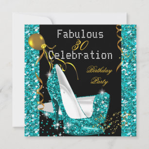 Invitation Turquoise Blue Gold Parties scintillant talons hau