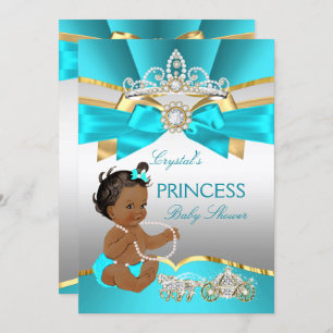 Invitation Turquoise Blue Gold Princess Baby shower ethnique