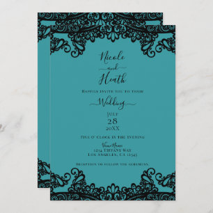 Invitation Turquoise Blue Green & Black Lace Mariage élégant