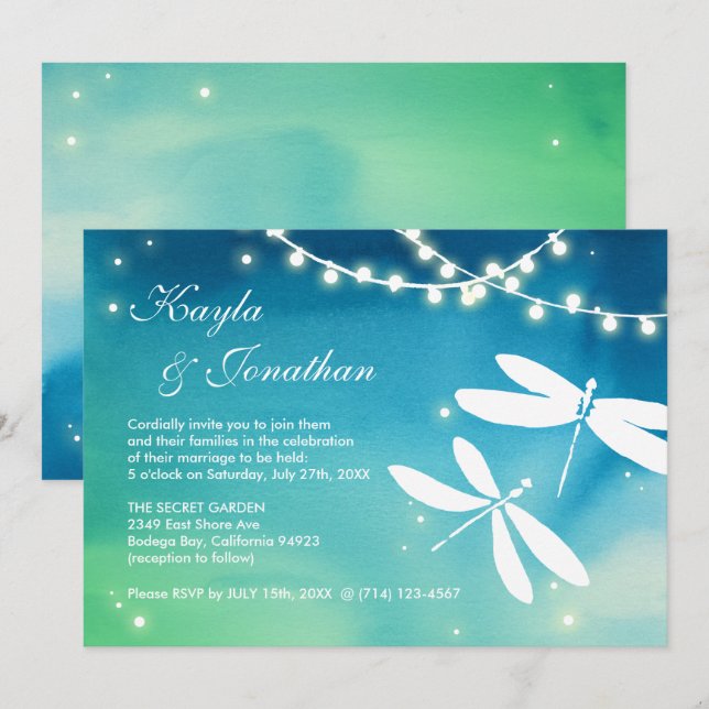 Invitation Turquoise Blue & Green Dragonfly Wedding Invitatio (Devant / Derrière)