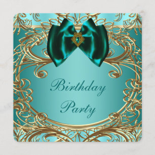 Invitation Turquoise Blue Jade et Gold Anniversaire