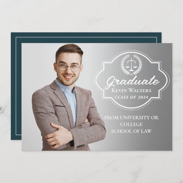 Invitation Turquoise Blue Law School Graduation Party Photo (Devant / Derrière)