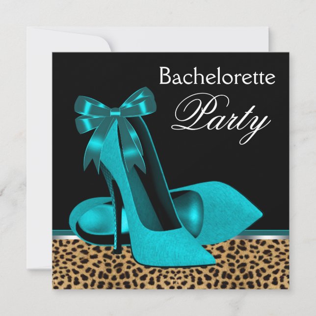 Invitation Turquoise Blue Leopard High Heels Bachelorette Par (Devant)