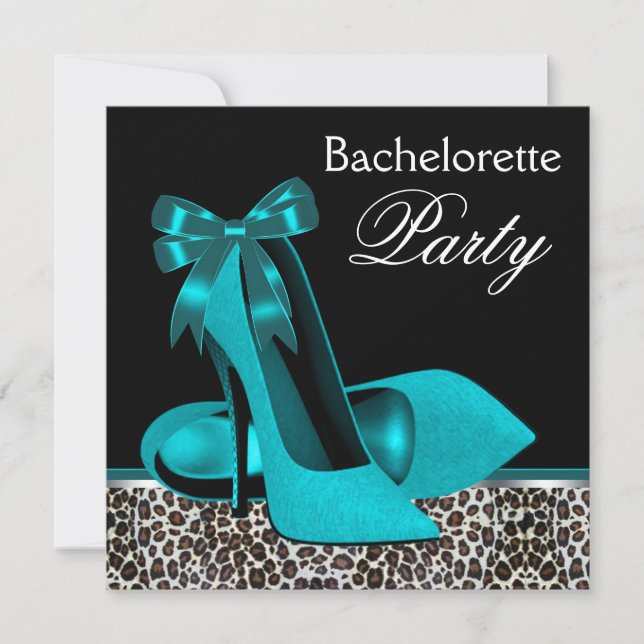 Invitation Turquoise Blue Leopard High Heels Bachelorette Par (Devant)
