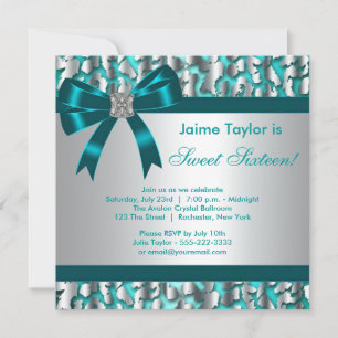 Invitation Turquoise Blue Leopard Sweet 16 Anniversaire