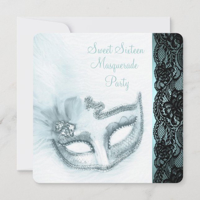 Invitation Turquoise Blue Masquerade (Devant)