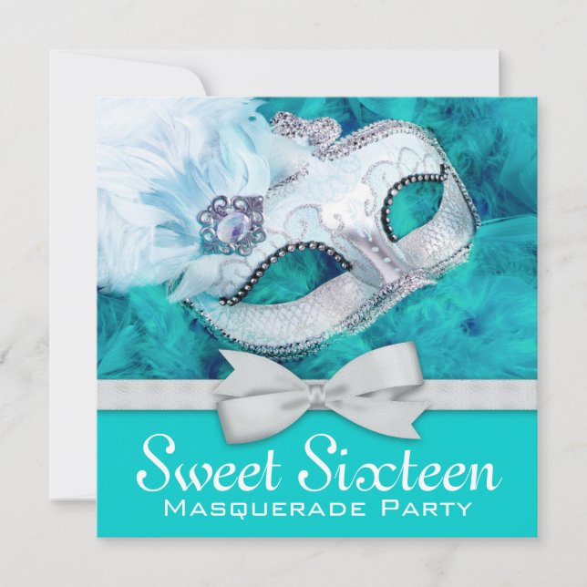 Invitation Turquoise Blue Masquerade (Devant)