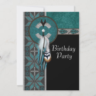 Invitation Turquoise Blue Native American Birthday Party