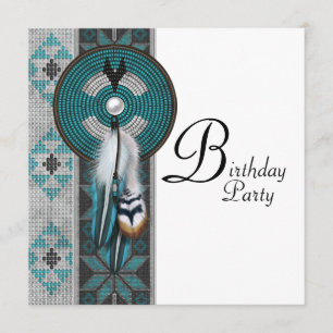 Invitation Turquoise Blue Native American Birthday Party