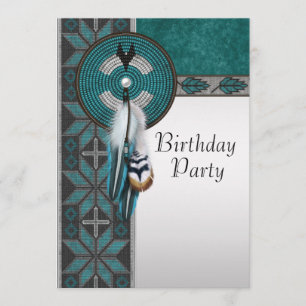 Invitation Turquoise Blue Native American Birthday Party