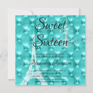 Invitation Turquoise Blue Paris Sweet sixteen Fête d'annivers