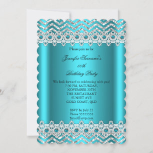 Invitation Turquoise Blue Pearl Chevron Soie fête d'anniversa