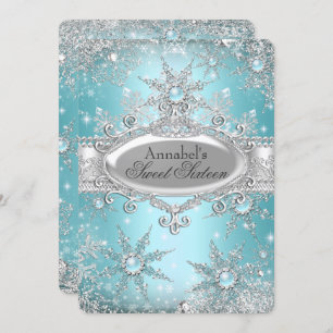 Invitation Turquoise Blue Princess Winter Wonderland Sweet 16