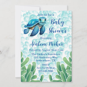 Invitation Turquoise Blue Sea Turtle Seawey Boy Baby shower