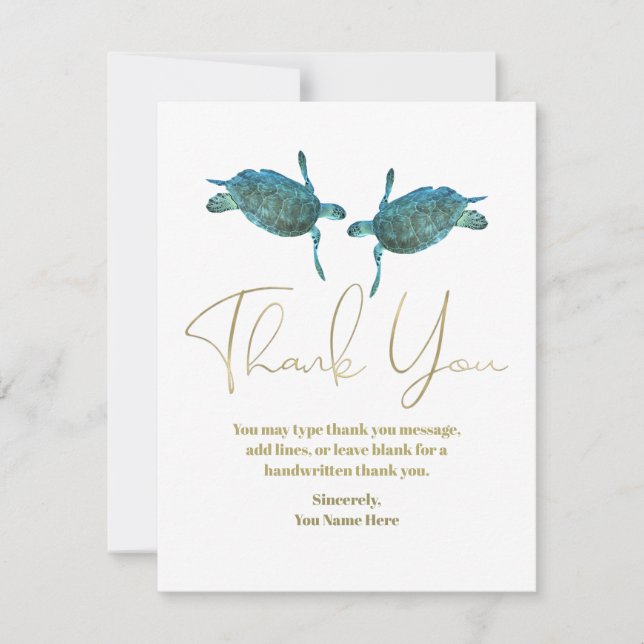 Invitation Turquoise Blue Sea Turtles Gold Beach Mariage Merc (Devant)