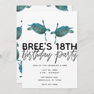 Invitation Turquoise Blue Sea Turtles Ocean Beach Anniversair