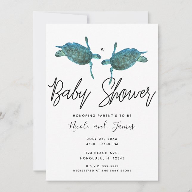 Invitation Turquoise Blue Sea Turtles Ocean Beach Baby shower (Devant)