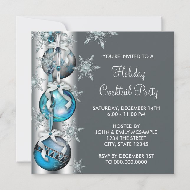 Invitation Turquoise Blue Snowflakes Ornements Noël (Devant)