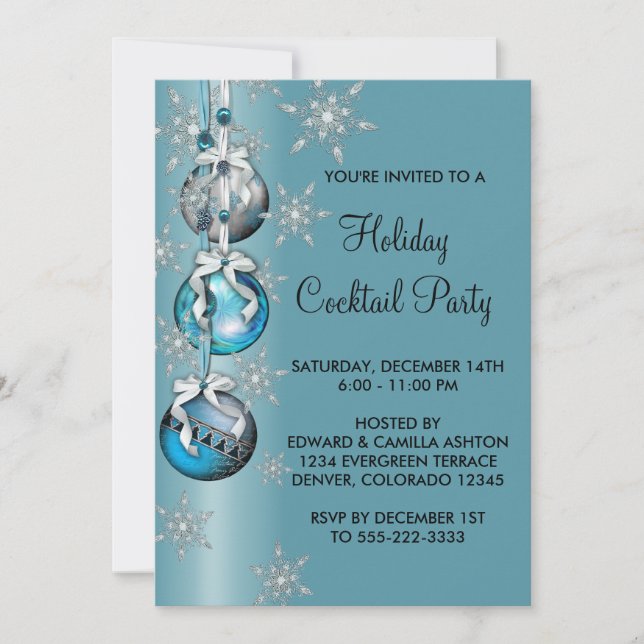 Invitation Turquoise Blue Snowflakes Ornements Noël (Devant)