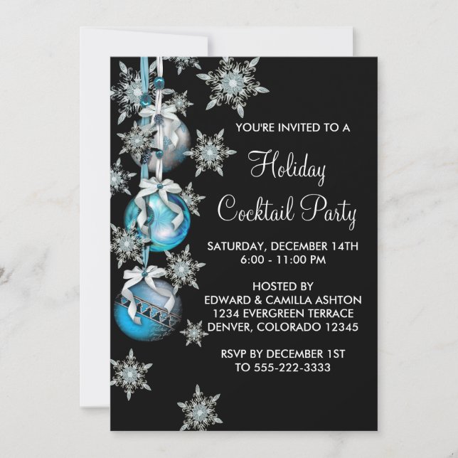 Invitation Turquoise Blue Snowflakes Ornements Noël (Devant)